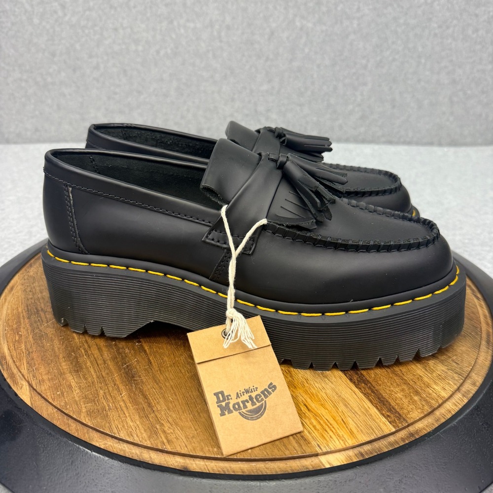 Dr. Martens Adrian Quad Tassel Loafers Black Smooth Leather Platform Shoes 9